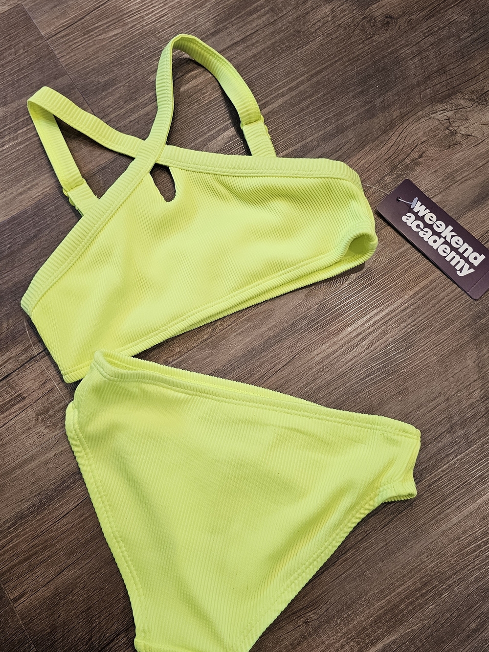 Girls' Size 6-7 Neon Yellow Ribbed Bikini Set